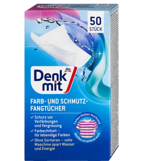 Абсорбуючі серветки Denkmit для прання кольорових виробів захист кольору 50 шт