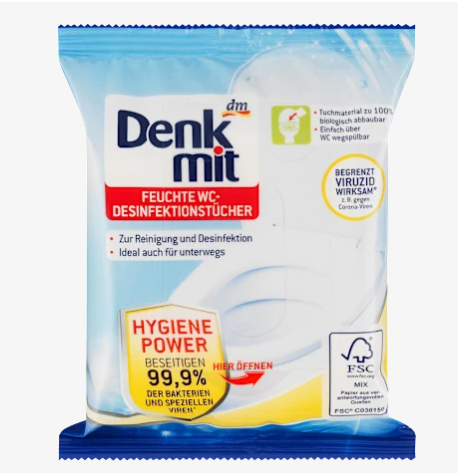 Дезинфицирующие влажные серветки Denkmit Feuchte WC для мытья унитаза,15 шт