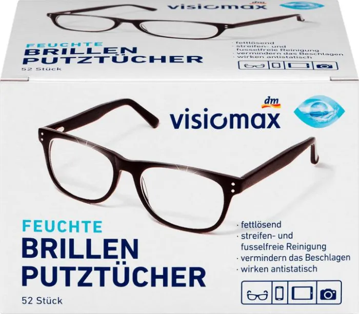 Салфетки влажные для очков Visiomax Denkmit Brillenputztücher, 52шт