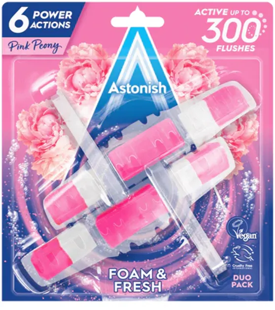 Блоки для чистки унитазов Astonish FOAM & FRESH Toilet Rim Block Pink Peony 2x 40g