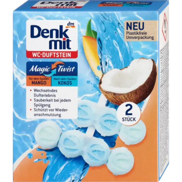 Блок для унітазу Denkmit WC Duftstein Magic Twist Mango & Kokos, 2 шт