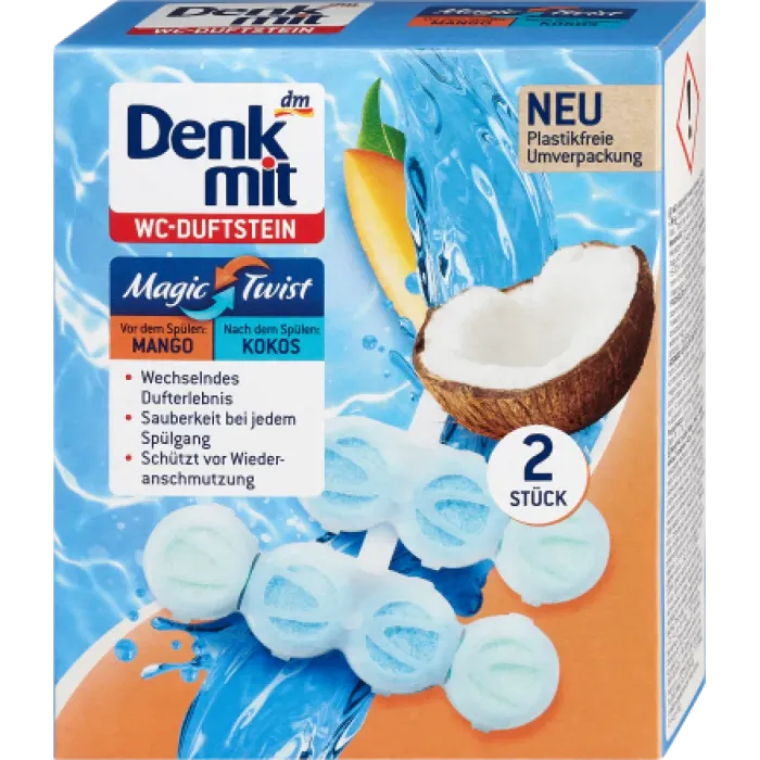 Блок для унитаза Denkmit Magic Twist Mango&Kokos, 2 шт