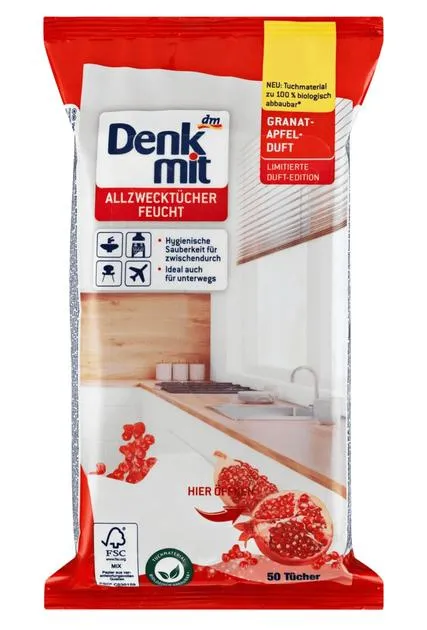 Салфетки для уборки Denkmit с ароматом граната, 50 шт.