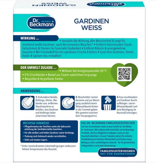 Отбеливатель для гардин и занавесок Dr. Beckmann Gardinen Weib 3шт*40г