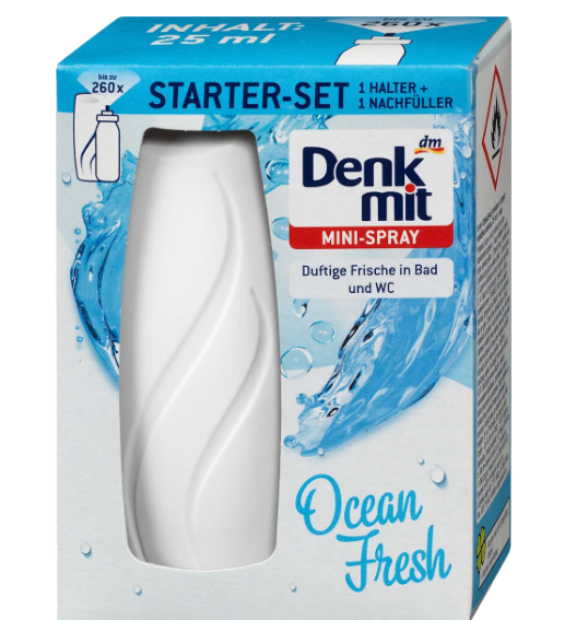 Міні освіжувач повітря в спреї Denkmit Ocean Fresh, 25 мл + тримач