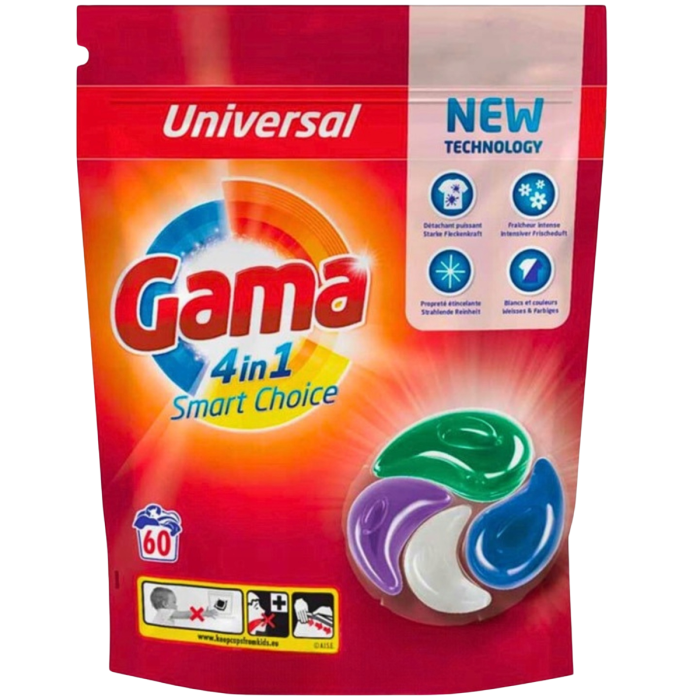 Капсулы для стирки Gama 4in1 Universal Washing Pods 60pcs