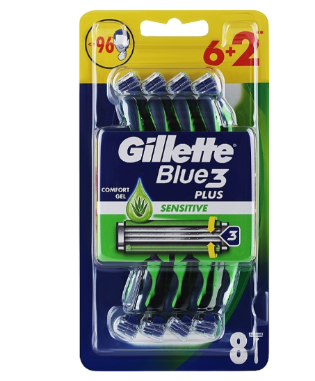Одноразові станки Gillette Blue 3 Plus Sensetiv, 8 шт