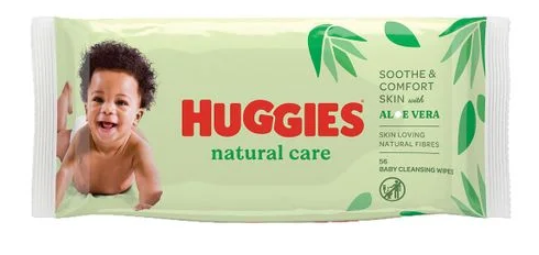 Вологі серветки Huggies Natural Care з екстрактом aloe vera, 56 шт/уп