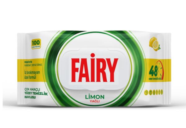 Універсальні вологі серветки для прибирання в домі Fairy Surface Clean Wipes з лимонною олією, білим оцтом та харчова содою, 100 штук