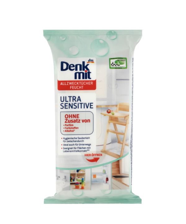 Вологі серветки для прибирання Denkmit Allzwecktücher Feucht Ultra Sensitive, 50 шт