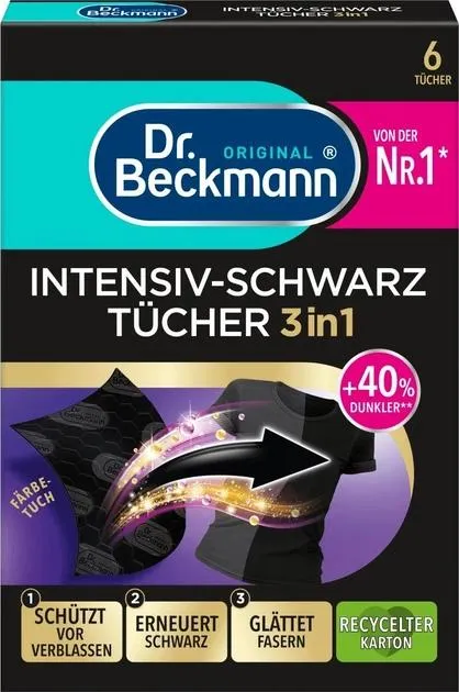 Серветки Dr. Beckmann Intensiv-Schwarz TÜHECR 3in1 для оновлення чорного кольору та тканини